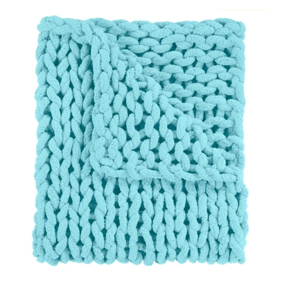 Chenille Chunky Knit Throw/Blanket - Blue Mist