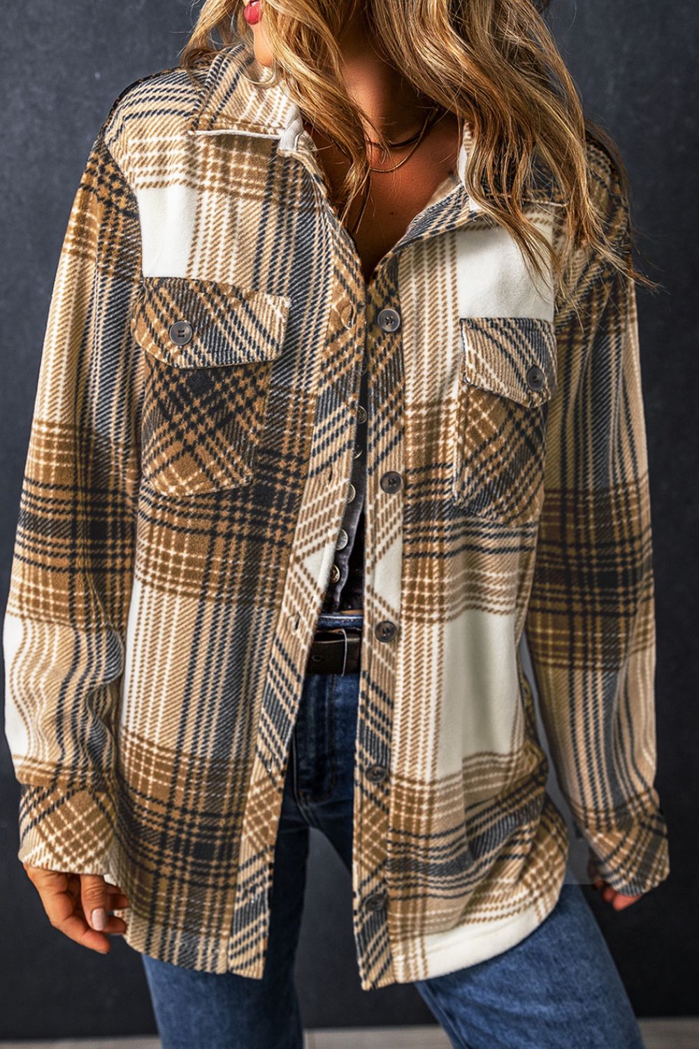 Plaid Button Up Long Sleeve Shacket