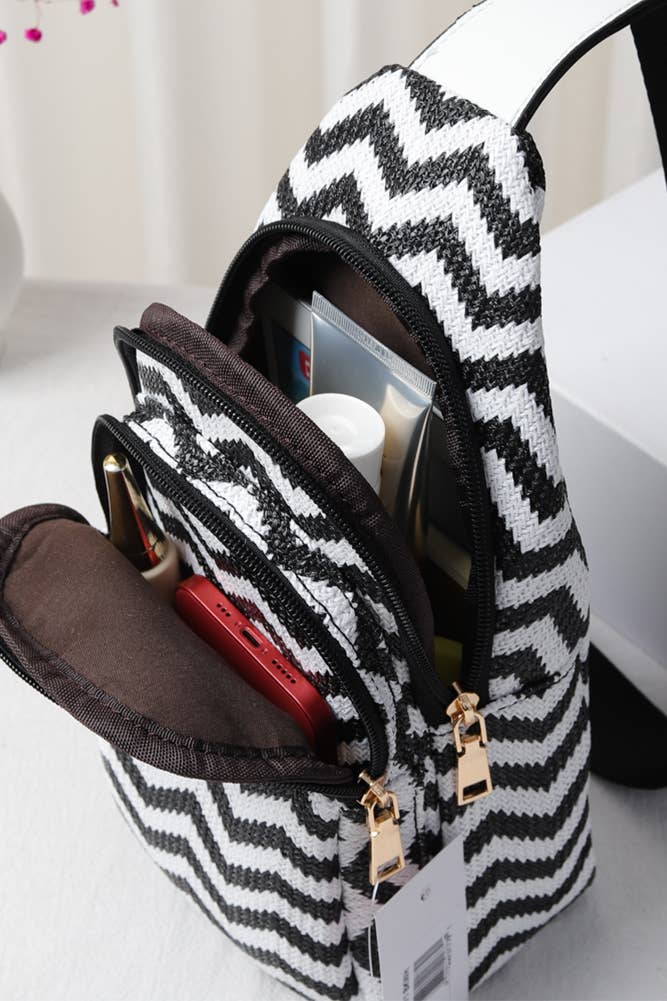 Chevron Pattern Straw Sling Bag