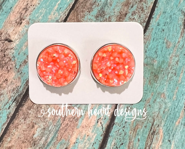 Neon Orange Stud Earrings