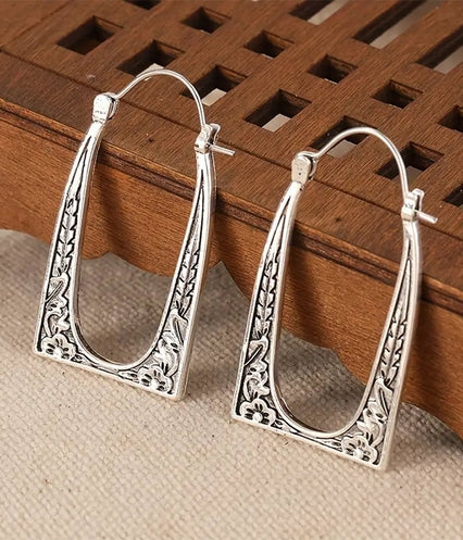 Textured Metal Ethnic Hoop Earrings