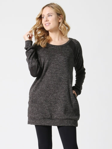 Plus Size Elbow-Patch Triangle-Contrast Tunic