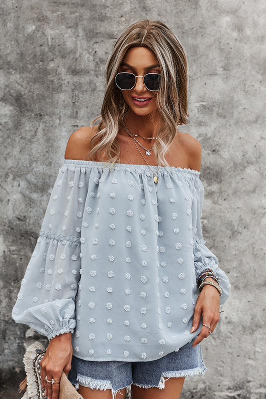 Off Shoulder Solid Long Sleeve Top