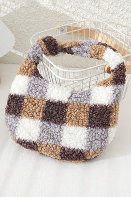 Checker Pattern Teddy Mini Bag