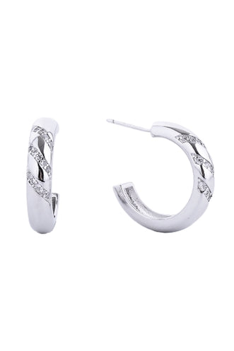 14K Gold/White Gold Dipped Cz Paved Hoop Earrings