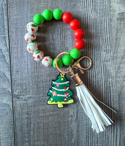 Christmas Silicone Beaded Wristlet Keychain