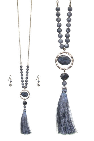 Semi Precious Stone Tassel Necklace Set