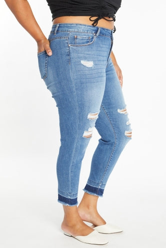 Distressed Contrast Released Hem Jeans