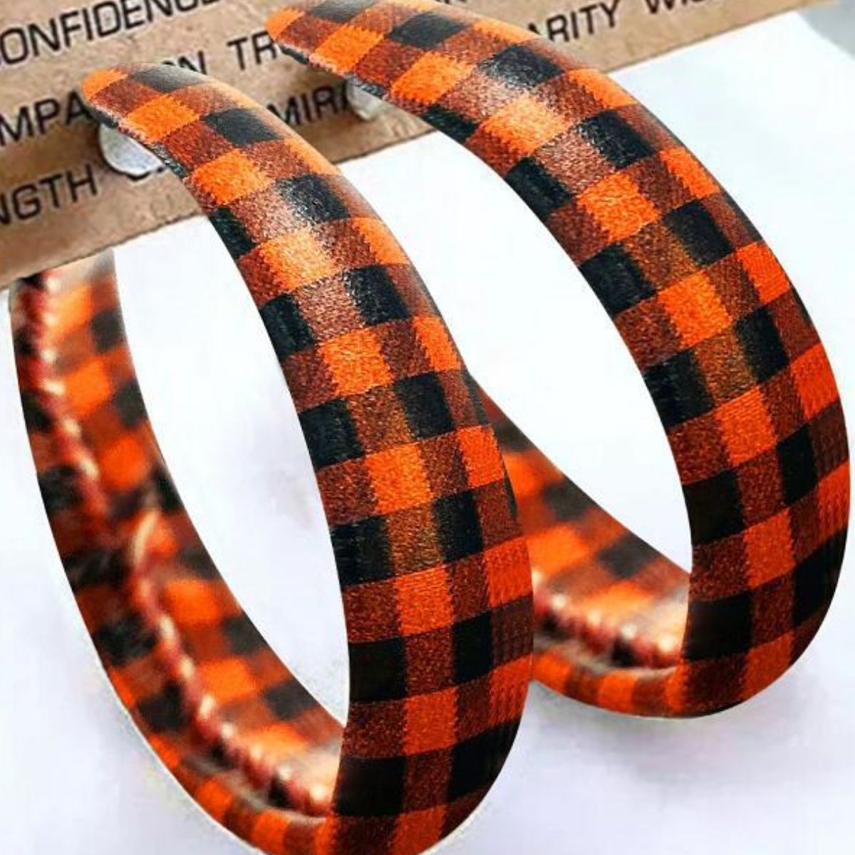 Plaid PU Leather Hoop Earrings