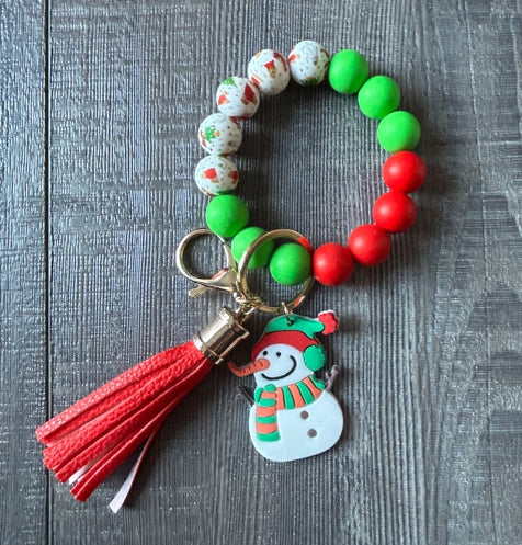 Christmas Silicone Beaded Wristlet Keychain