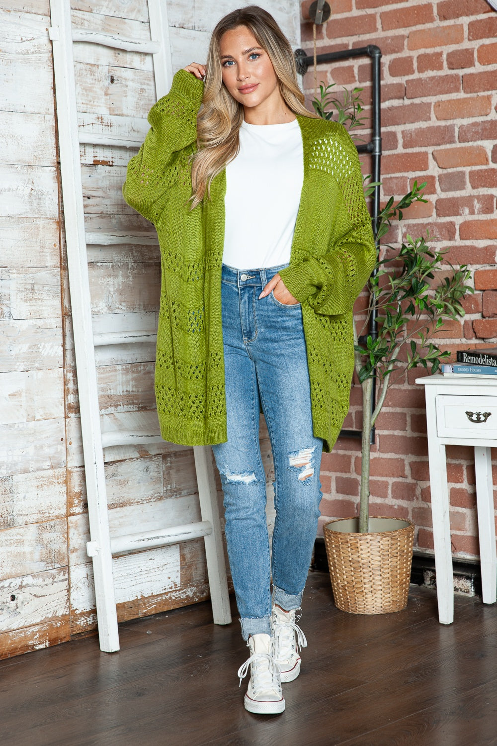 Openwork Open Front Long Sleeve Cardigan