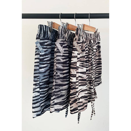 Zebra Print Knit Drawstring Shorts