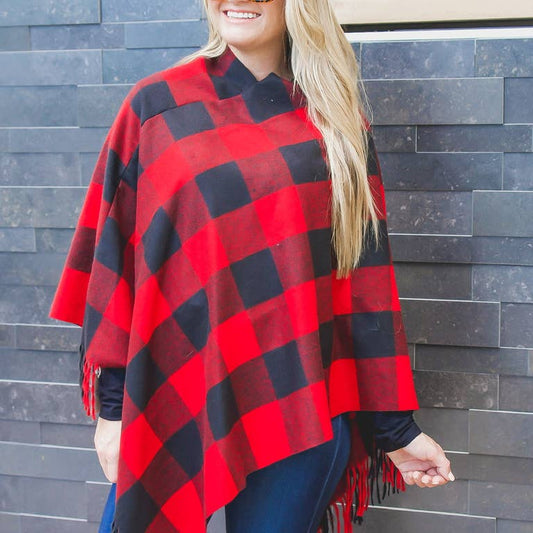 Checkered Fringe Ponchos