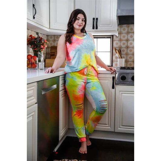 Neon Pink & Yellow Tie-Dye Top & Pants Set
