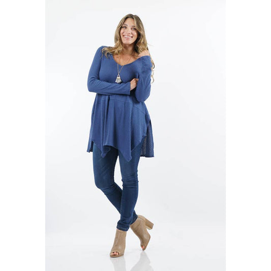 Denim PLUS Brushed waffle knit Sidetail patch stitch tunic