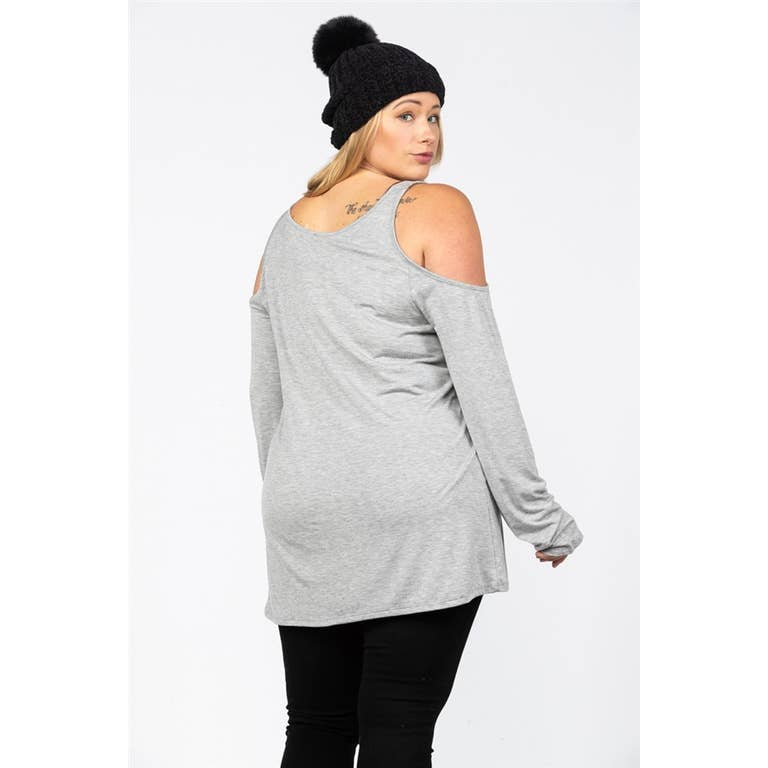 HEATHER GREY COLD SHOULDERS BELT STRAPS JERSEY KNIT