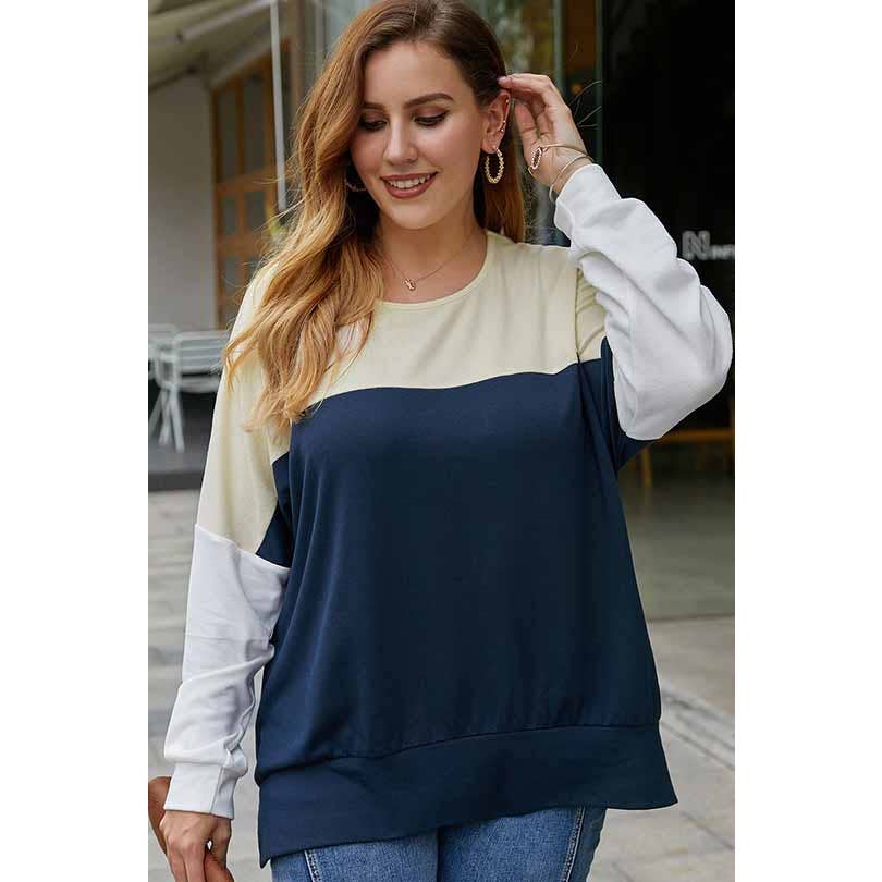 Color Block Long Sleeve Plus Size Top