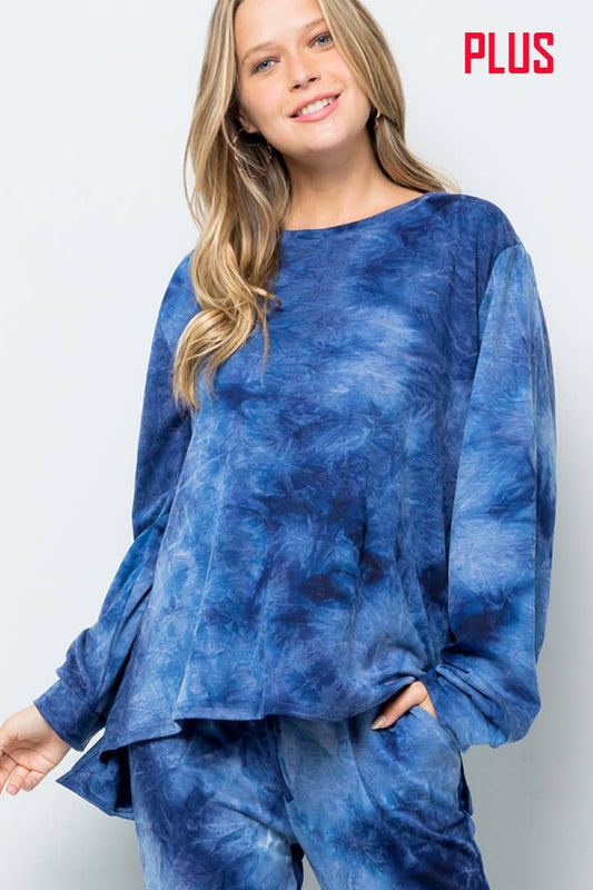 Tie Dye Long Sleeve Round Neck Plus Top