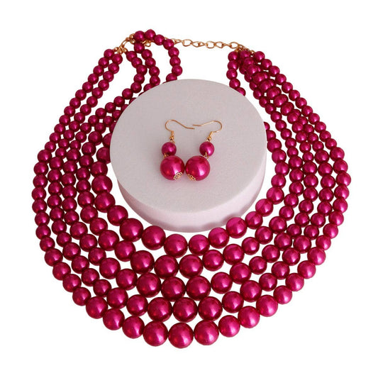 Fuchsia Pearl 5 Strand Set