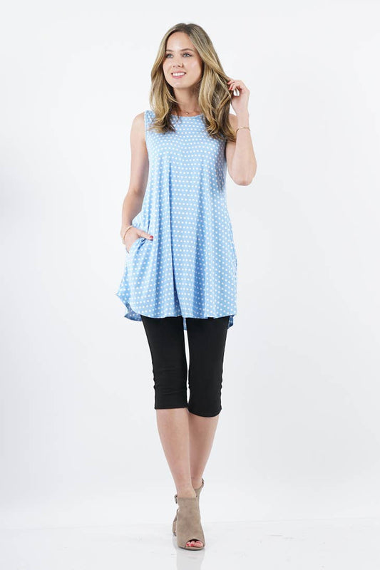 Blue with White Dots PLUS Sleeveless print pocket swing tunic