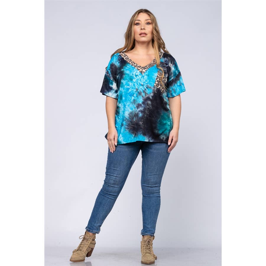 TIE DYE ANIMAL PRINT KNIT TOP