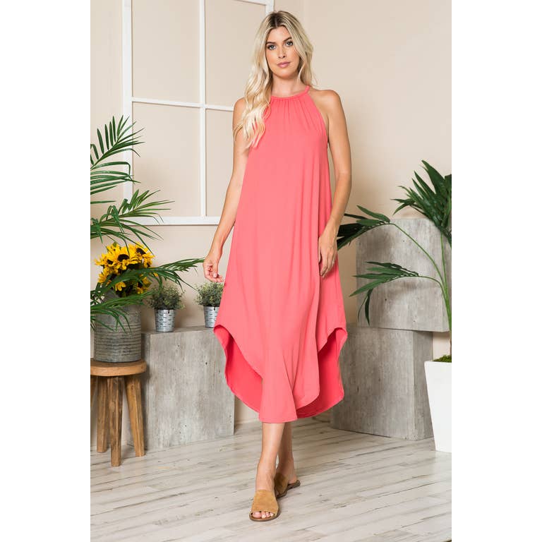 CORAL PINK HALTER NECK MAXI DRESS