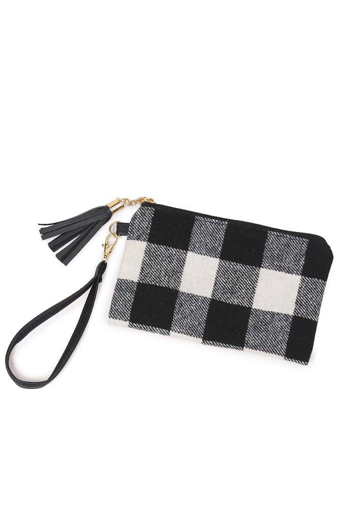 Buffalo Check Pouch Bag With Wristlet