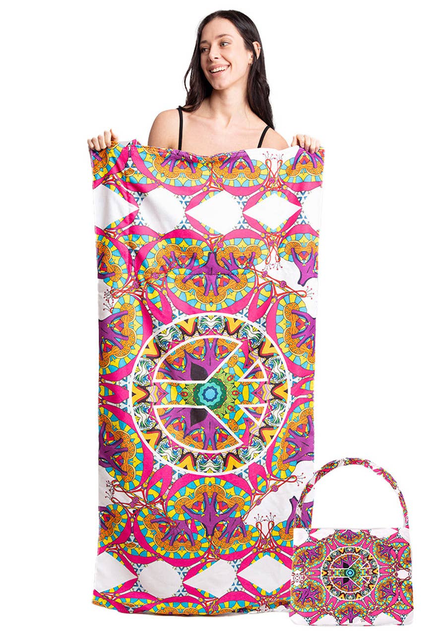 Peace Symbol Pattern Print Beach Towel Bag