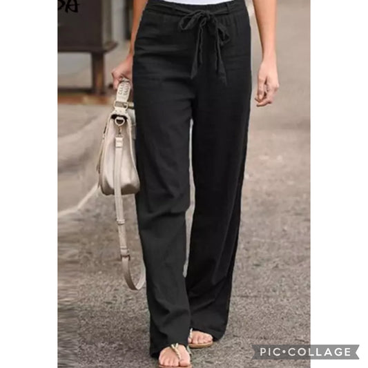 Casual Solid Woven Straight-Leg Pants