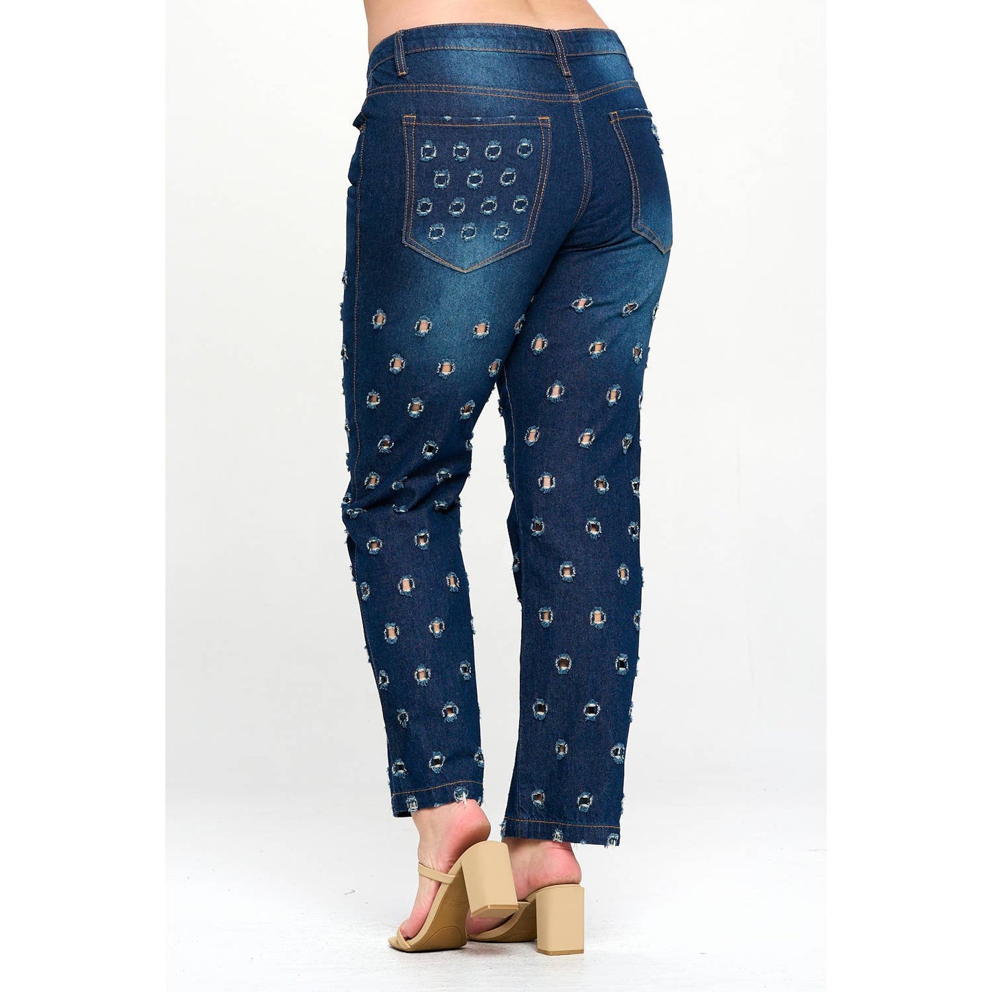 Plus Size High Rise Straight Leg Jeans With Holes