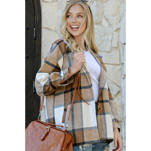 Plaid Print Hooded Woven Jacket