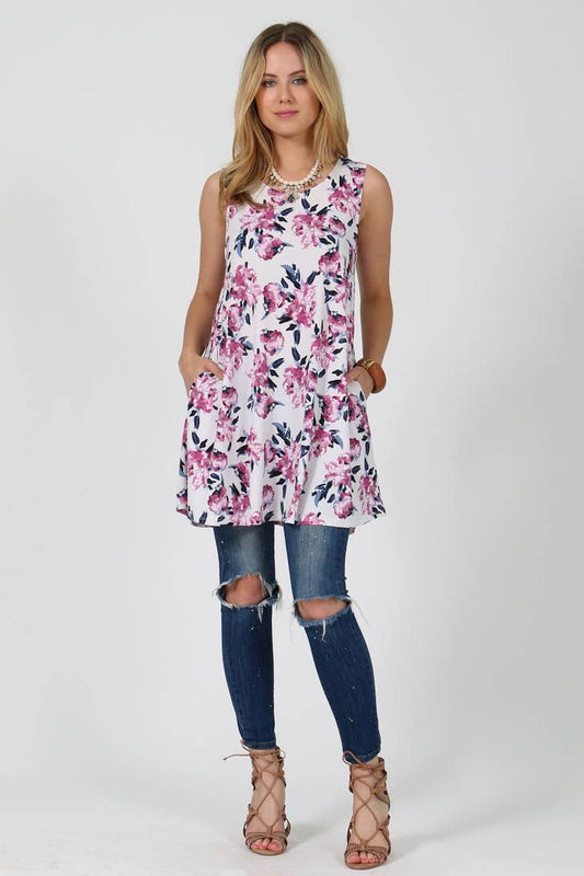 Floral print side pocket swing tunic