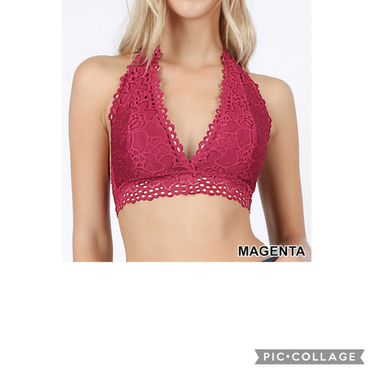 LACE HALTER STRETCH BRALETTE WITH LINING (STRETCH LACE)