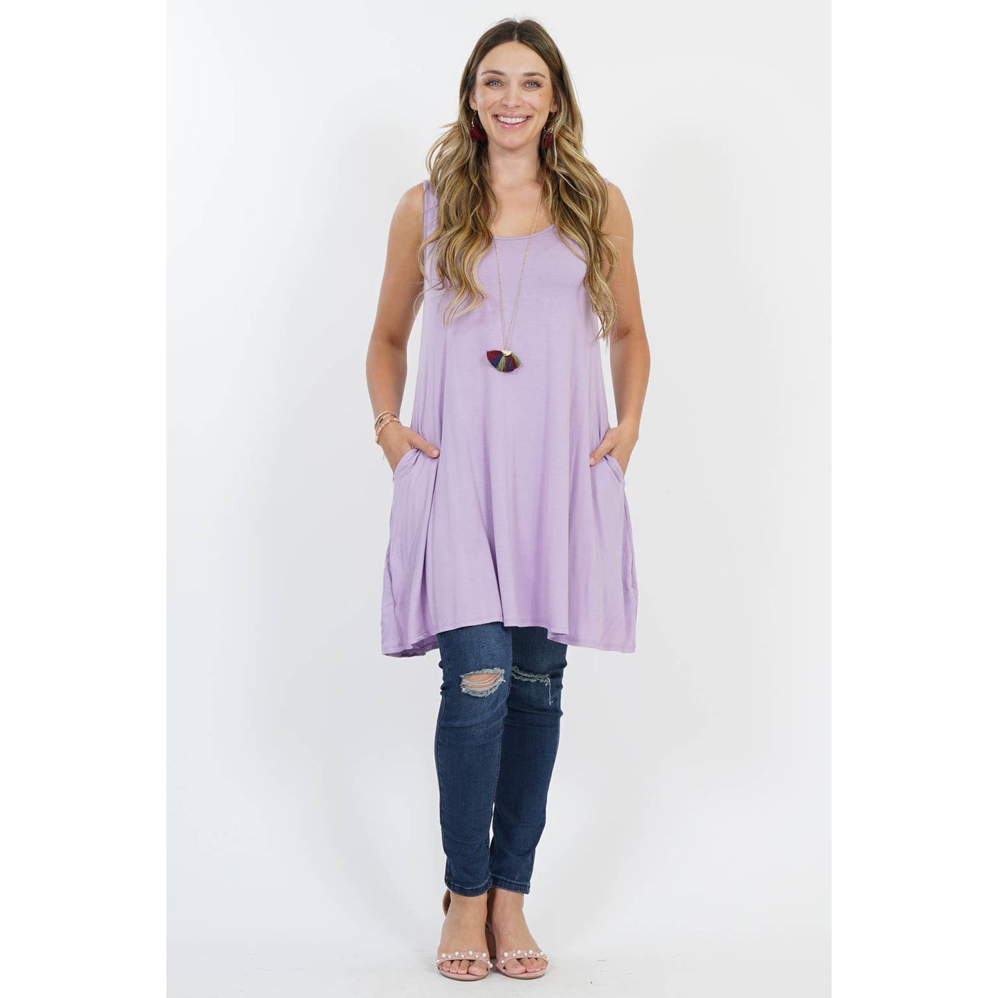 PLUS Side pocket sleeveless dress - Lilac