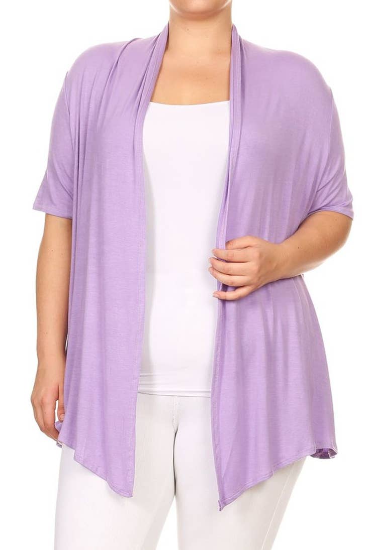 Women's Short Sleeves Draped Solid Cardigan