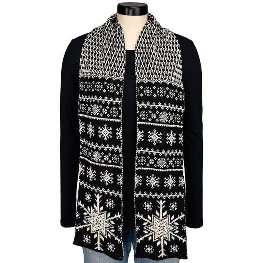 Women's Recycled Cotton Sweater Knit Scarf -Snowflake Black