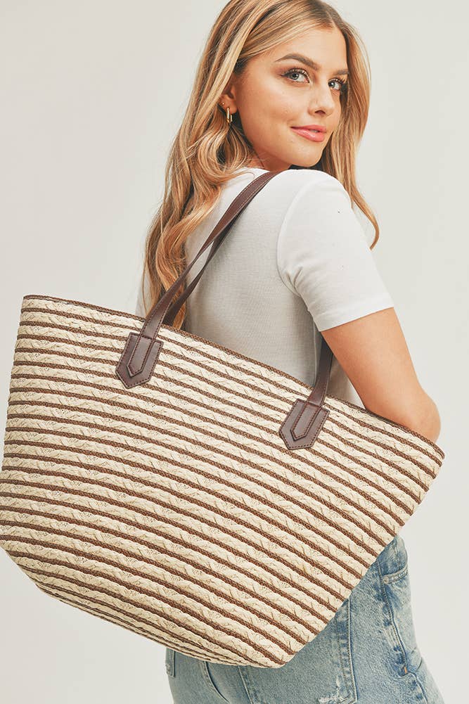 Striped Straw Tote Bag

 - Taupe