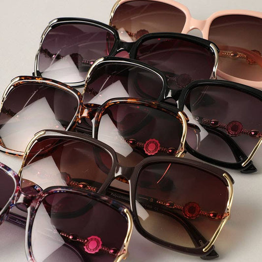 Rimless Frame Rhinestone Bridge Detail Sunglasses