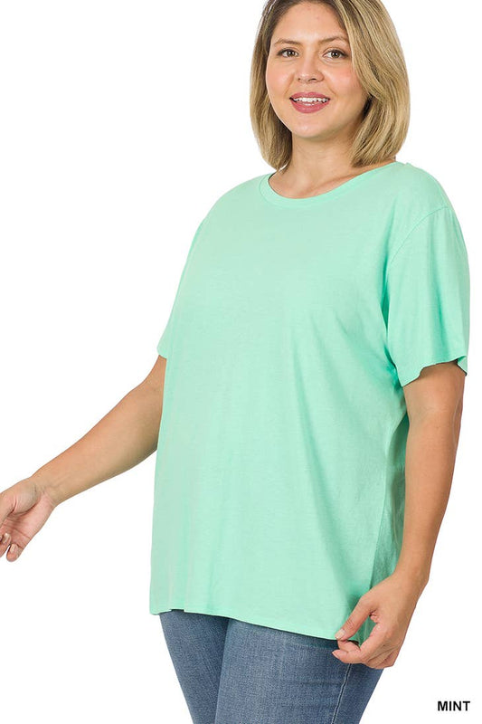 PLUS COTTON BOYFRIEND ROUND NECK TEE - Mint