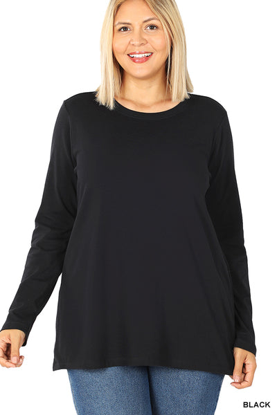 PLUS COTTON CREW NECK LONG SLEEVE T-SHIRT