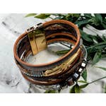 Magnetic Clasp Layered Stacked Bracelet Feather