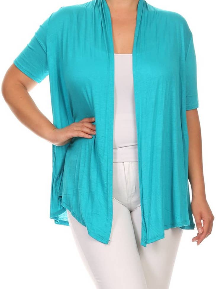 Women's Short Sleeves Draped Solid Cardigan