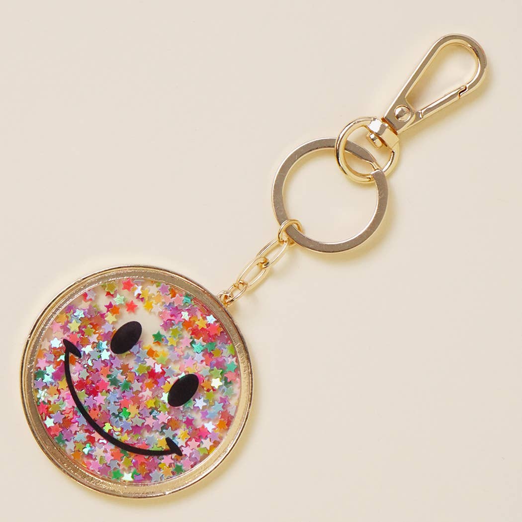 Smiley Face with Star Glitter Keychain