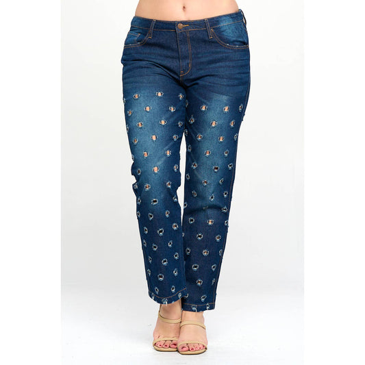 Plus Size High Rise Straight Leg Jeans With Holes