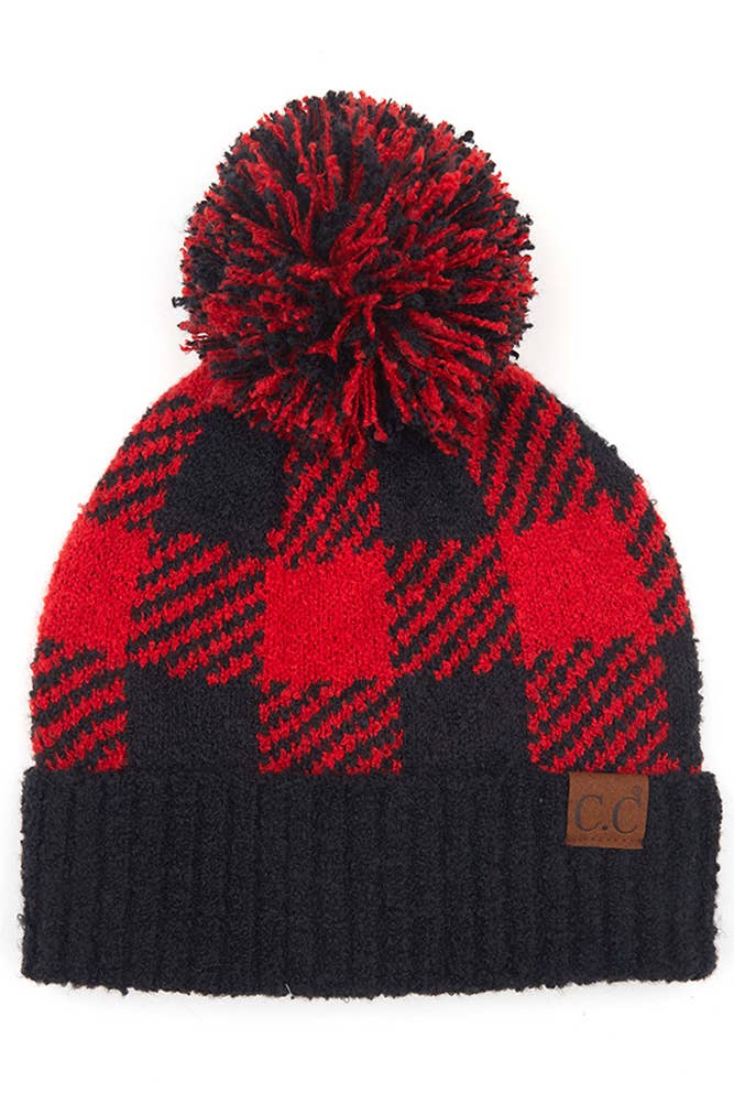 C.C Buffalo Check Jacquard Beanie With Pom