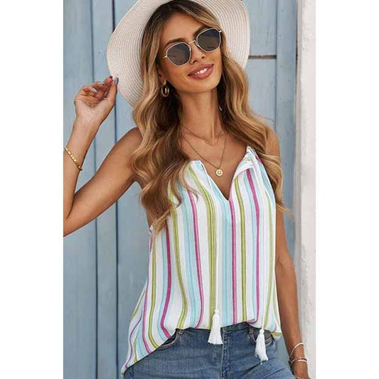 Stripe Print Lace Splicing Top