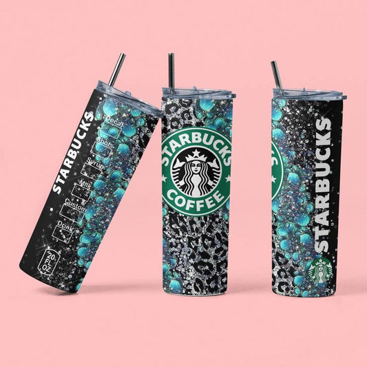Turquoise & Silver Leopard Starbucks Tumbler