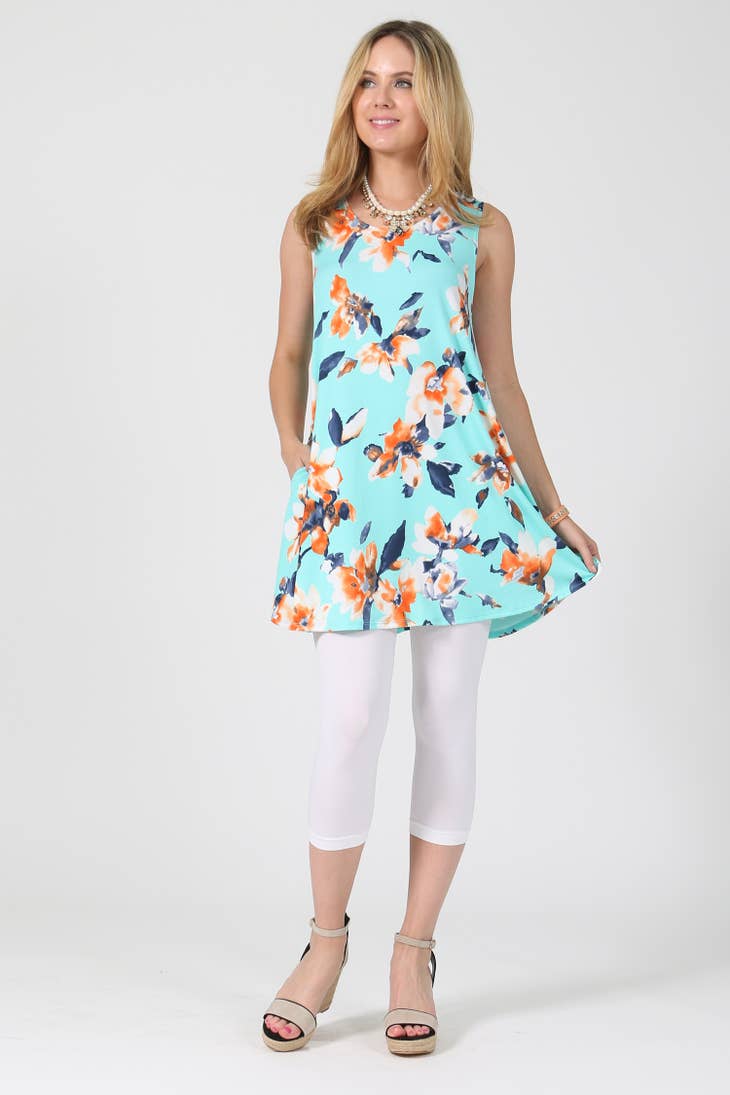 Floral print side pocket swing tunic