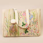 Flowers and Butterfly Embroidered Tote Bag