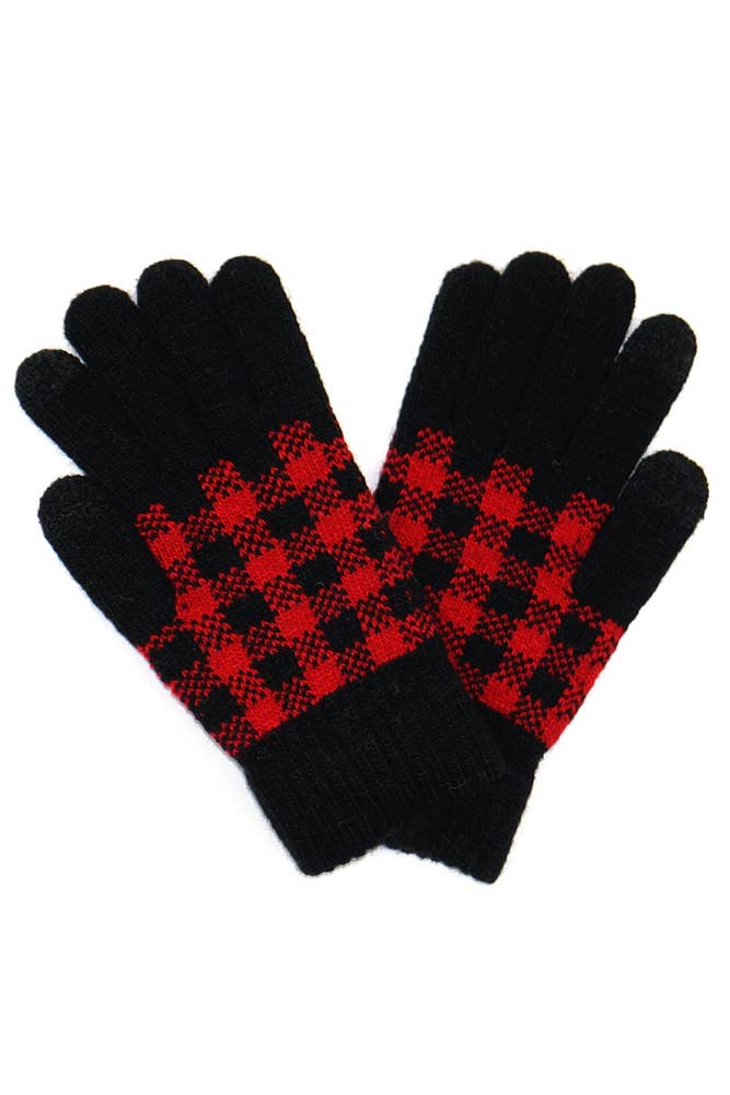 Buffalo Plaid Knit Smart Touch Gloves